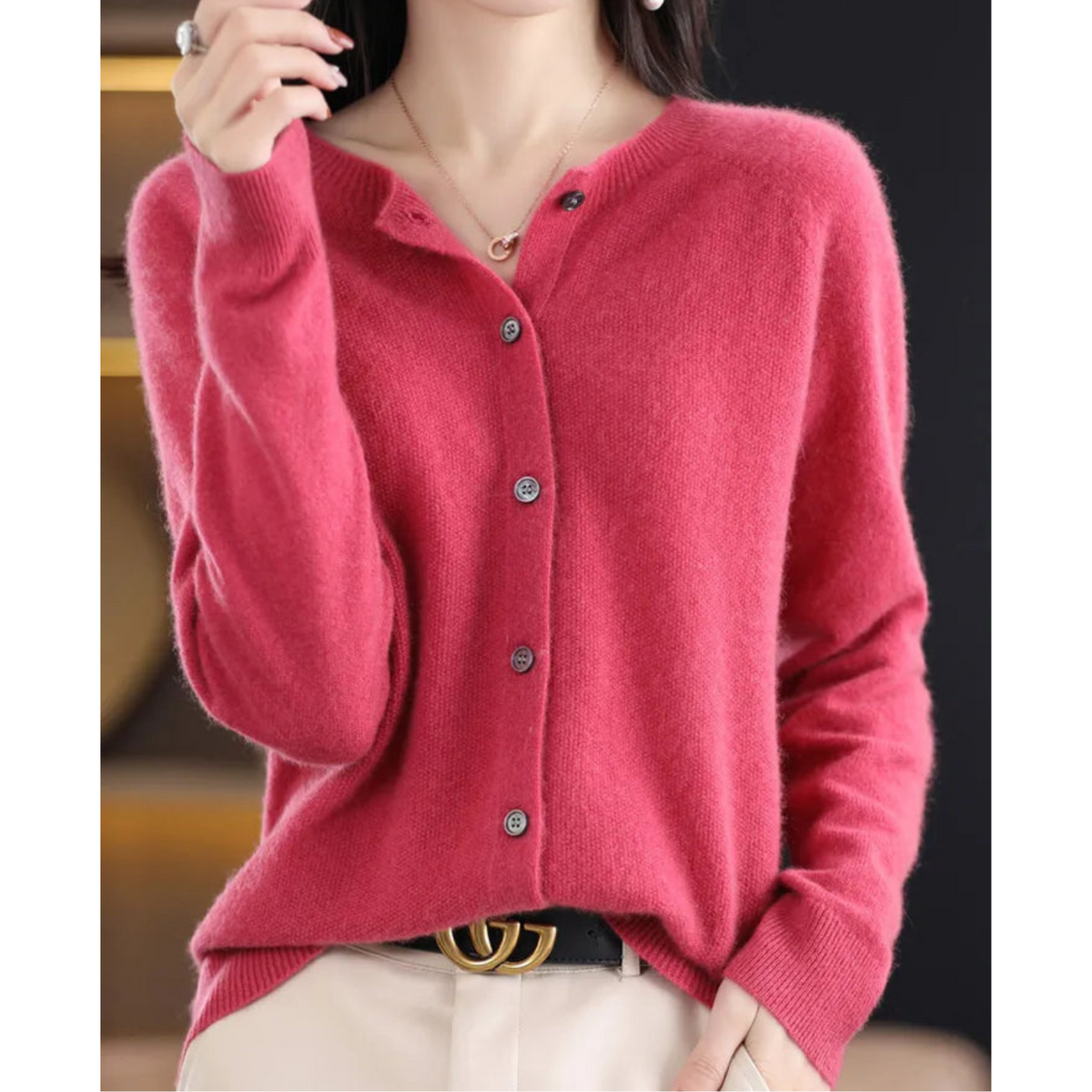 DANIELLE | Pure Merino Wool Women's O-Neck Cardigan 0