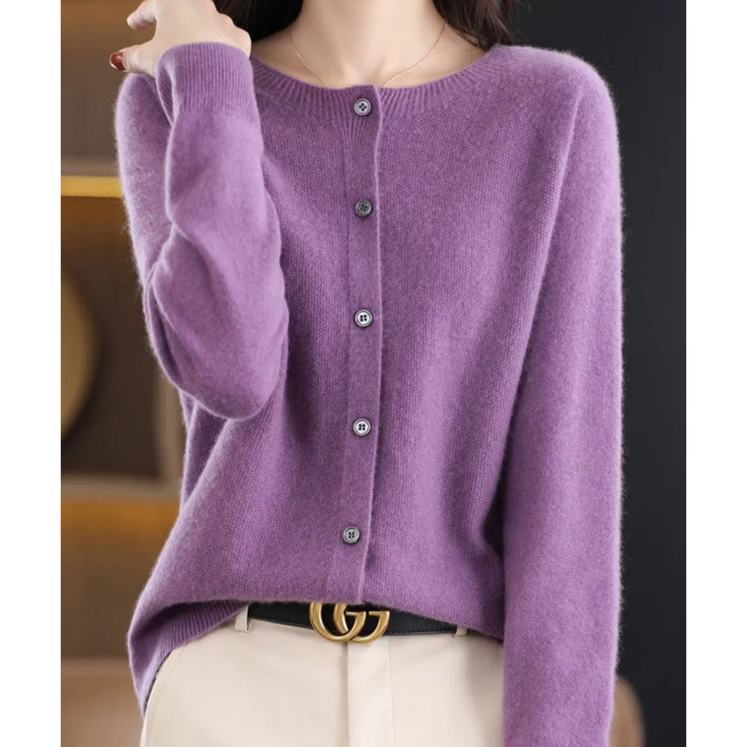 DANIELLE | Pure Merino Wool Women's O-Neck Cardigan 12