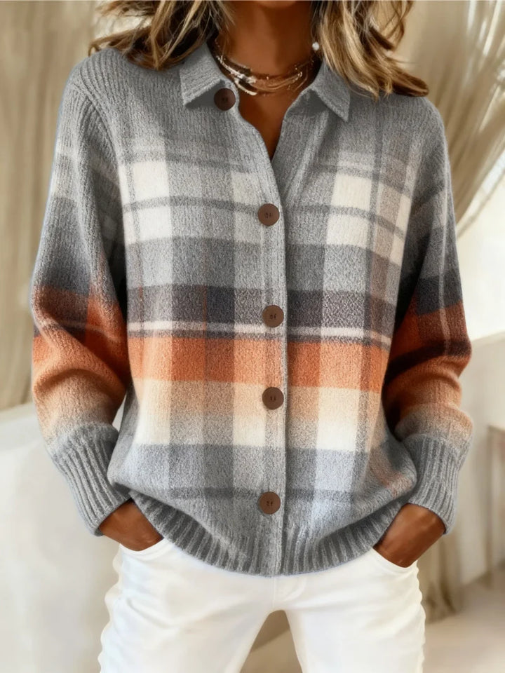 Damen Karo Strickjacke 1