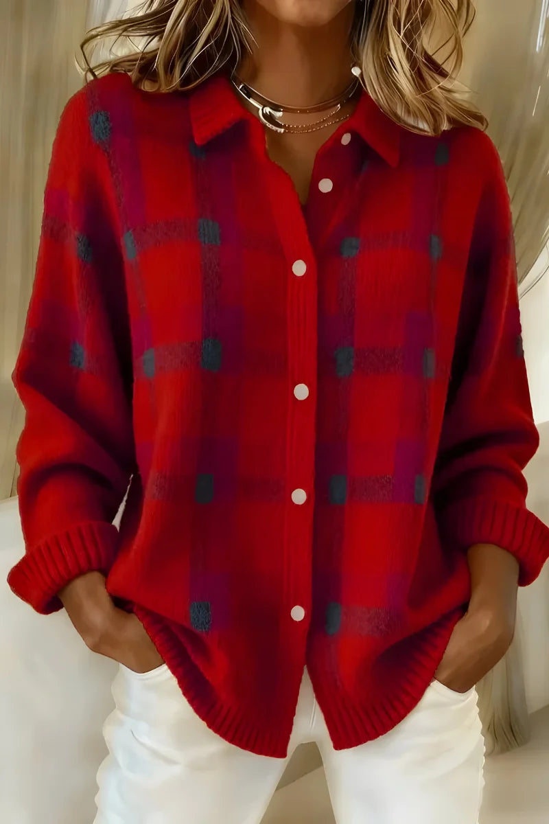 Damen Karo Strickjacke 3