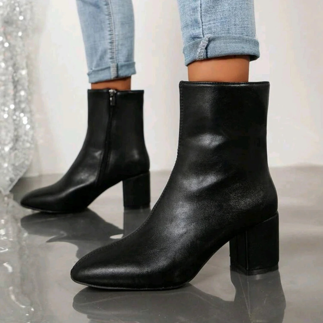 Damen Stiefeletten mit Blockabsatz und Reißverschluss 2