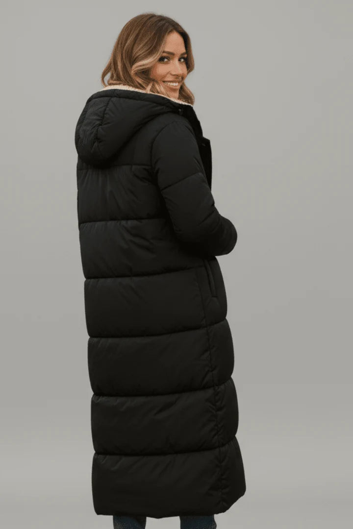 Damen lange Pufferjacke mit Kapuze 3
