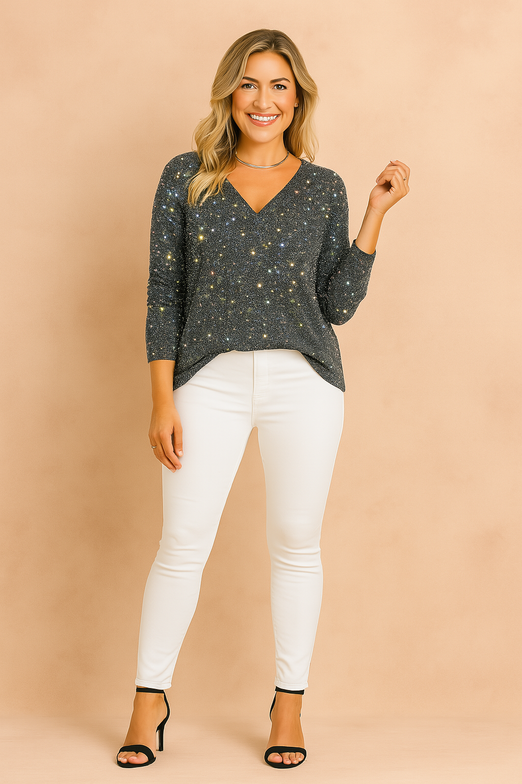 ELOISE | Sparkling V-neck blouse 1