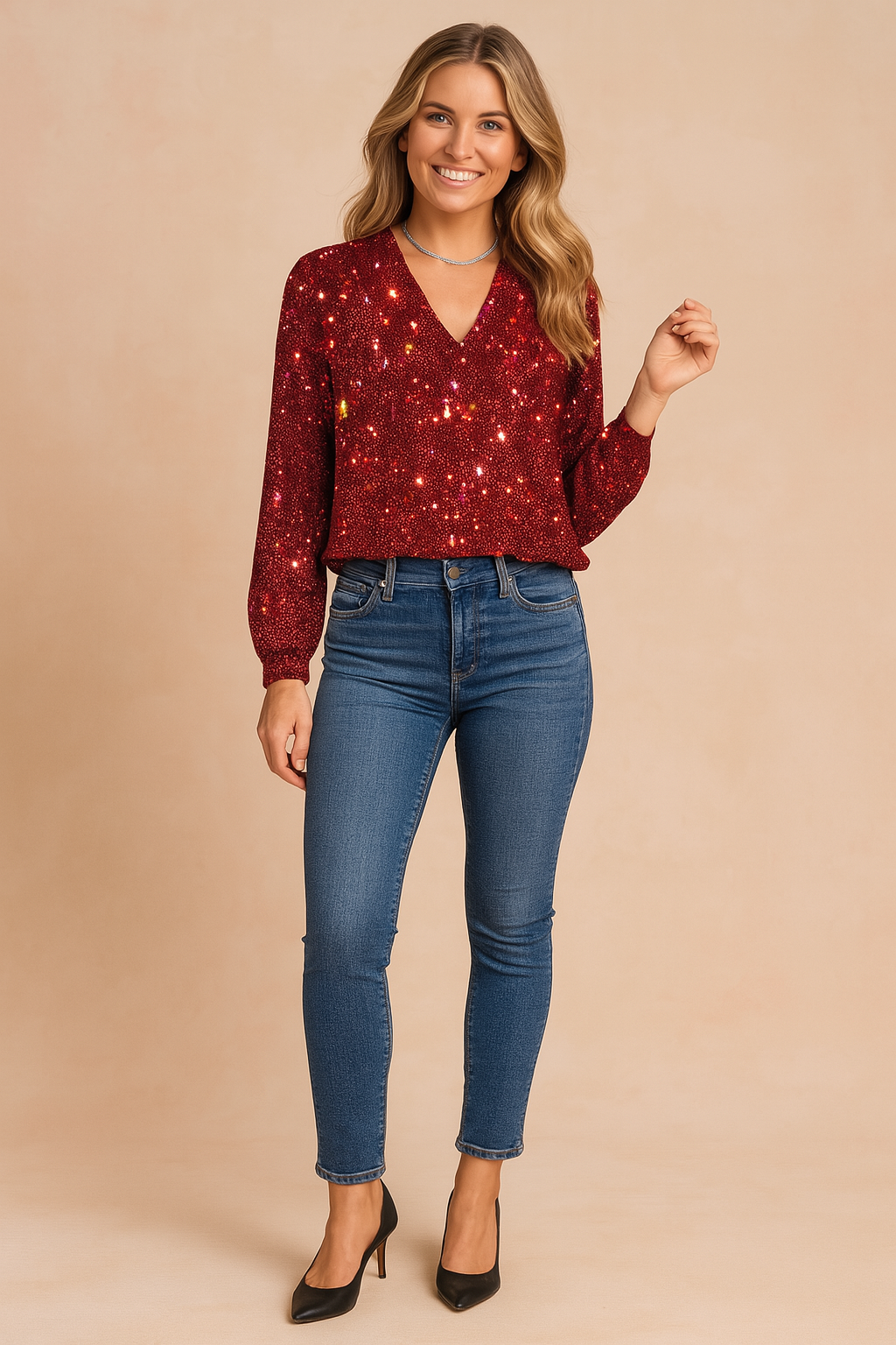 ELOISE | Sparkling V-neck blouse 2