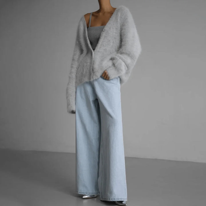 Edith | Damen Trendige Flauschige Strickjacke mit Knopfleiste 5
