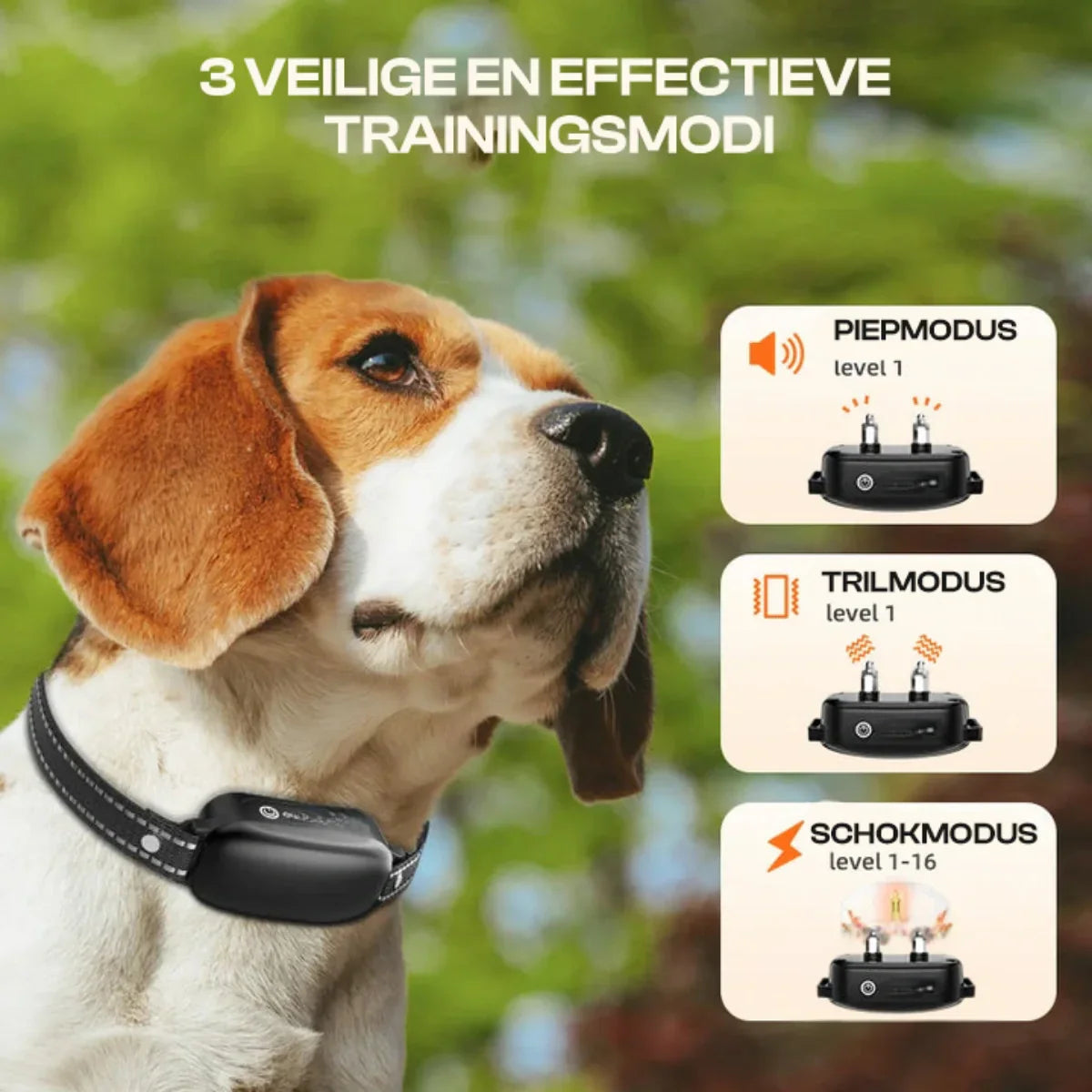 Electric dog training collar with remote control, waterproof, 16 adjustable shock levels, 1000 m range, beep and vibration modes 3