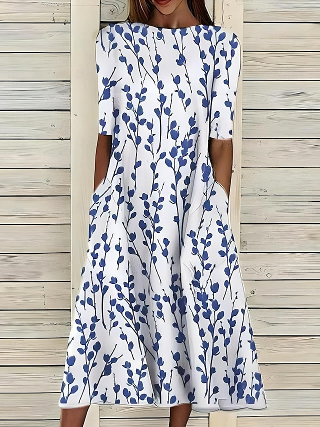 Elegant Floral Midi Dress for Women - Flattering A-Line Design 0