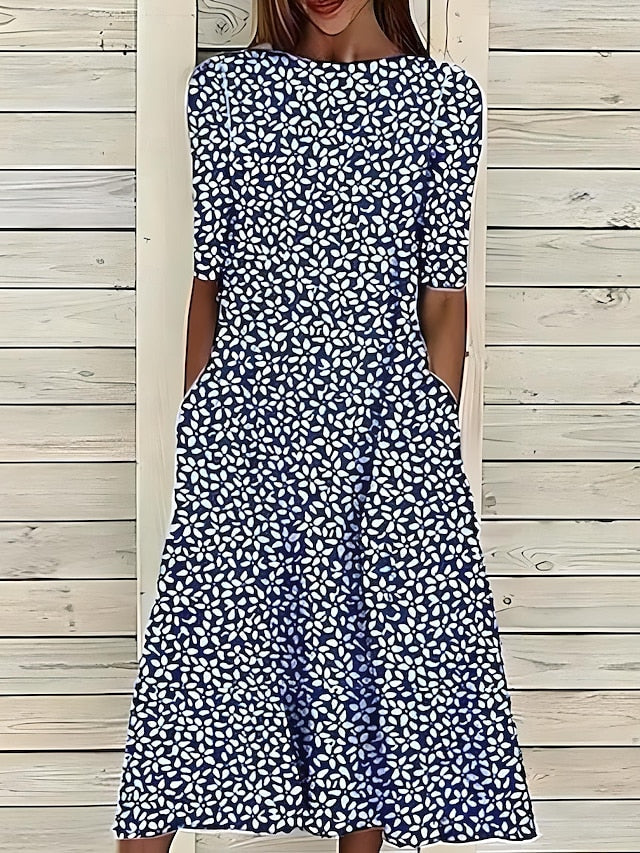 Elegant Floral Midi Dress for Women - Flattering A-Line Design 1