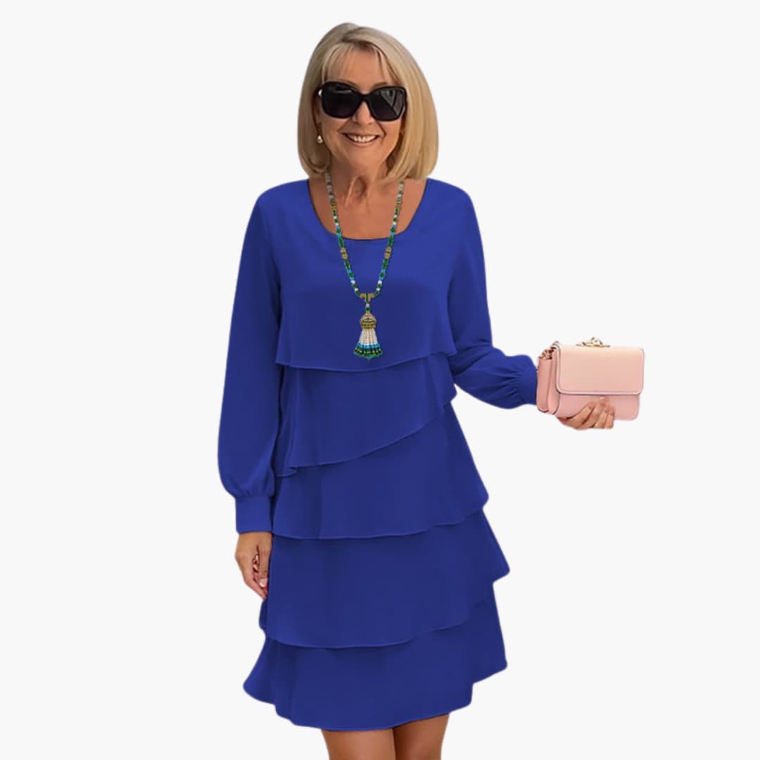 Elegant Layered Maxi Dress for Women - Stylish Summer Dress with Long Sleeves and Round Neckline 0