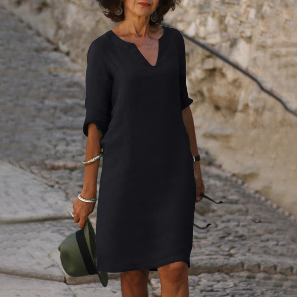 Elegant V-Neck Dress for Women - Flattering Silhouette & Versatile Style 1