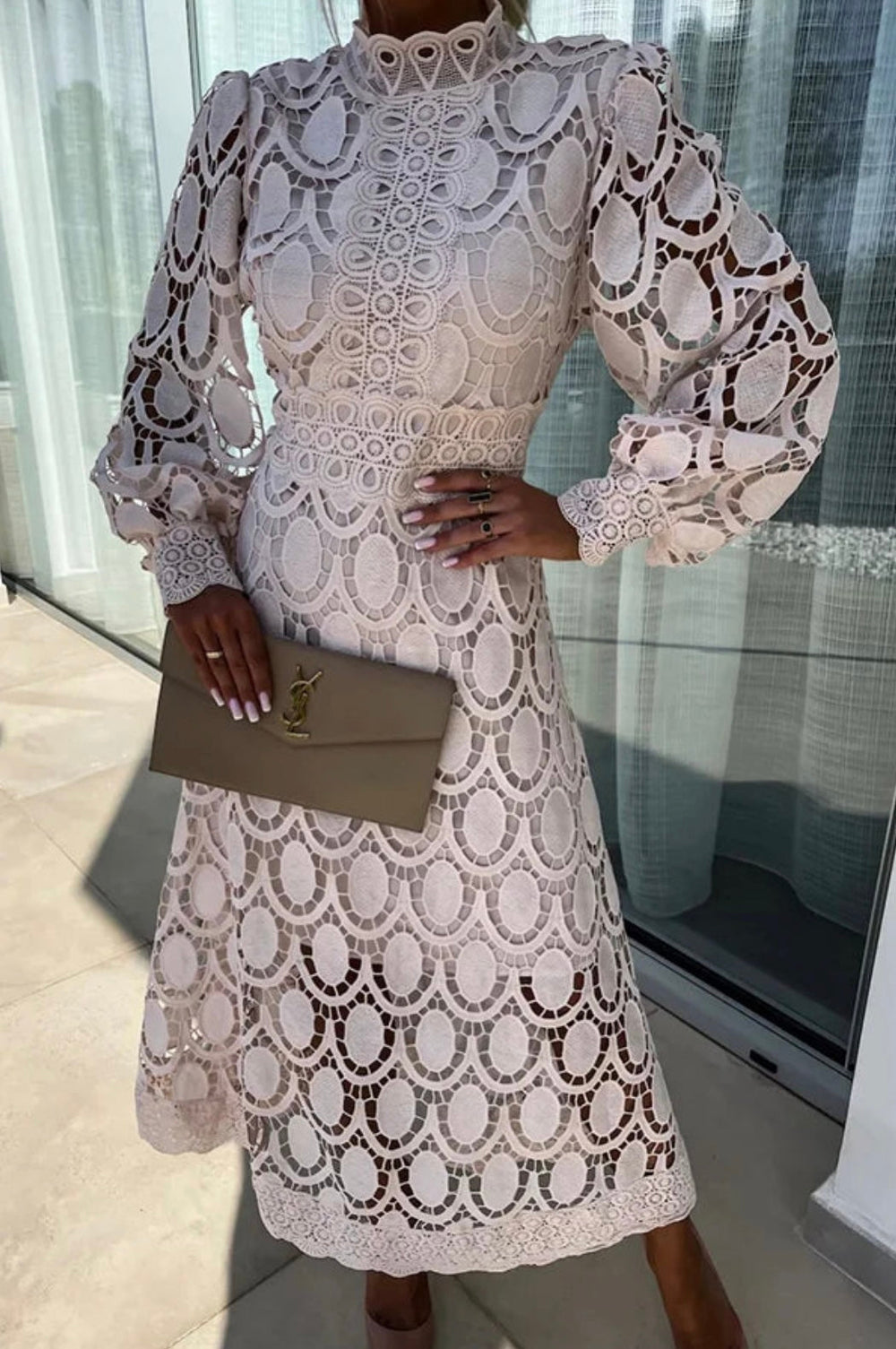 Elegant White Lace Midi Dress for Women - Perfect Cocktail and Formal Dress for Parties and Special Occasions 1