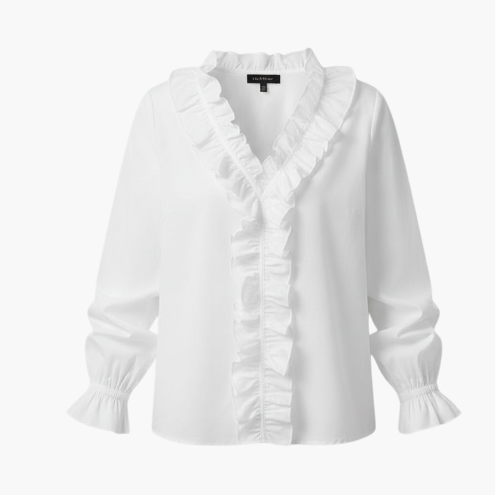 Elegant Women's Blouse with V-Neck and Ruffle Detail, Long Sleeve Tops for Versatile Styling 1