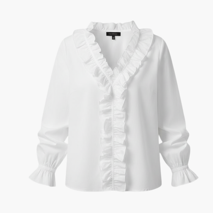 Elegant Women's Blouse with V-Neck and Ruffle Detail, Long Sleeve Tops for Versatile Styling 1