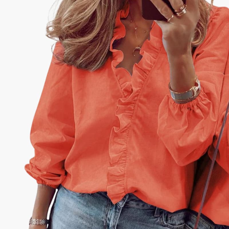 Elegant Women's Blouse with V-Neck and Ruffle Detail, Long Sleeve Tops for Versatile Styling 5