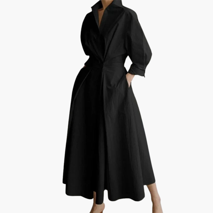 Elegant Women's Long Shirt Dress with Defined Waist and Button Front - Perfect for Formal Events and Chic Occasions 3