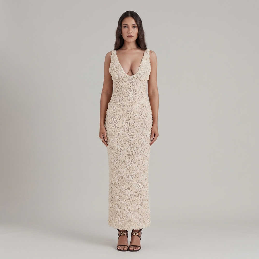 Elegant Women's Midi Dress with Lace Detail - Formal Cocktail Dresses for Special Occasions 1