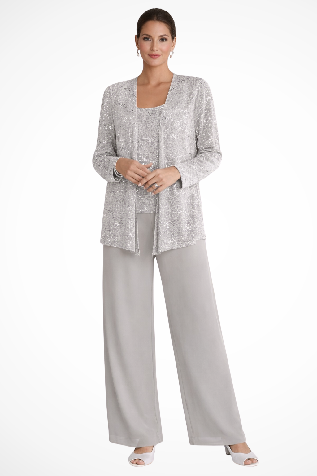 Elegant Women's Sequin Lace Jacket and Wide Leg Trouser Suit for Special Occasions 0