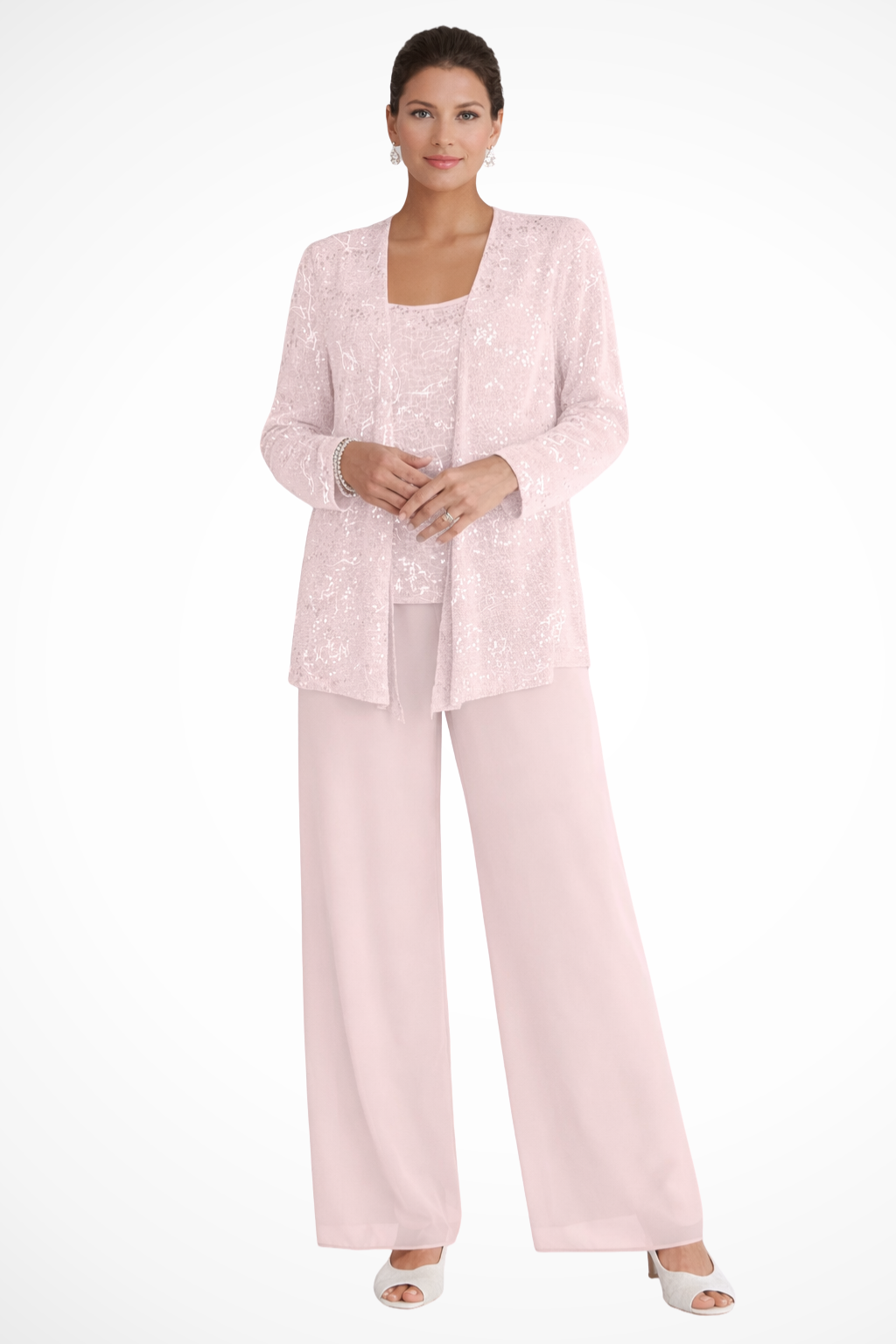 Elegant Women's Sequin Lace Jacket and Wide Leg Trouser Suit for Special Occasions 10