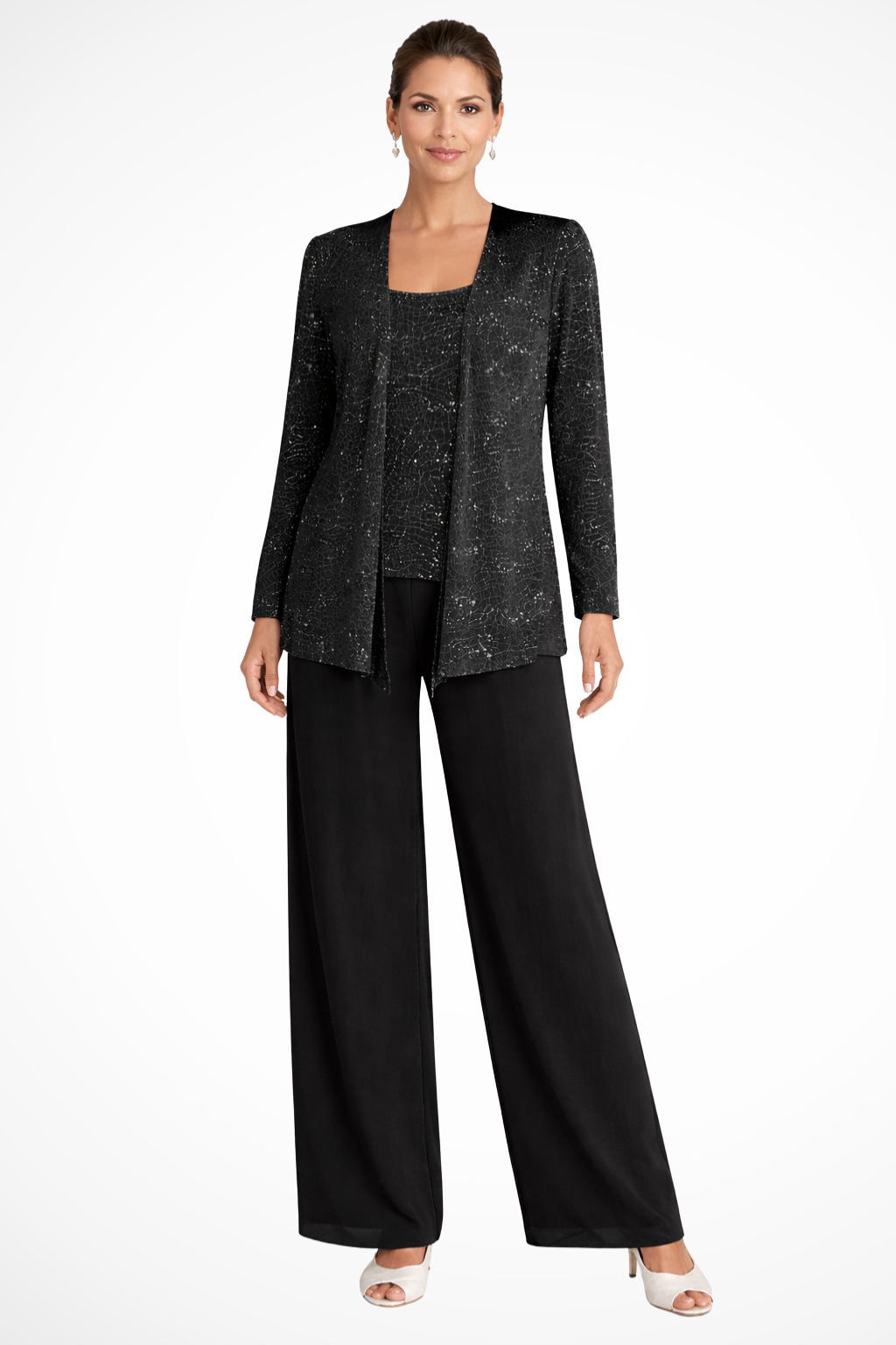 Elegant Women's Sequin Lace Jacket and Wide Leg Trouser Suit for Special Occasions 4