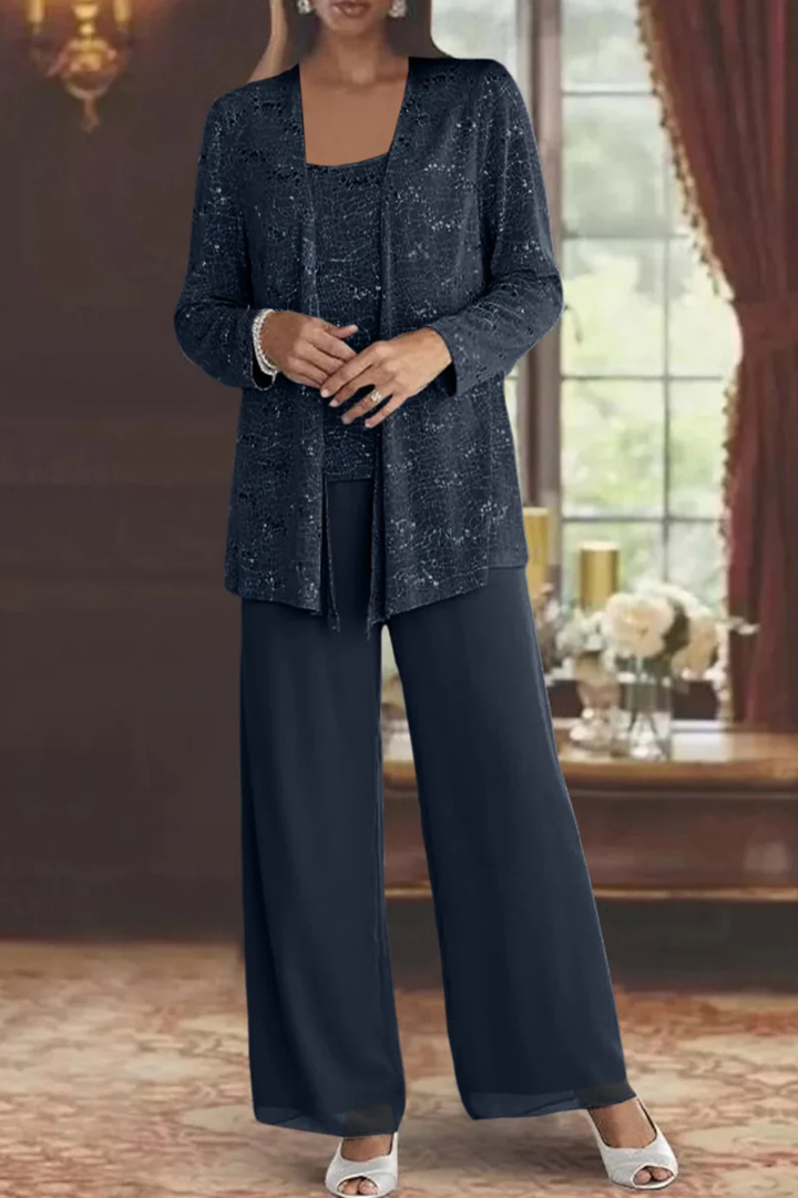 Elegant Women's Sequin Lace Jacket and Wide Leg Trouser Suit for Special Occasions 7