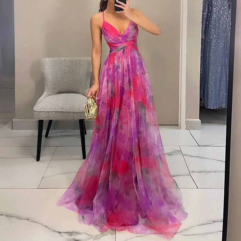 Elegant Women's V-Neck Maxi Dress with Flowing Skirt 10