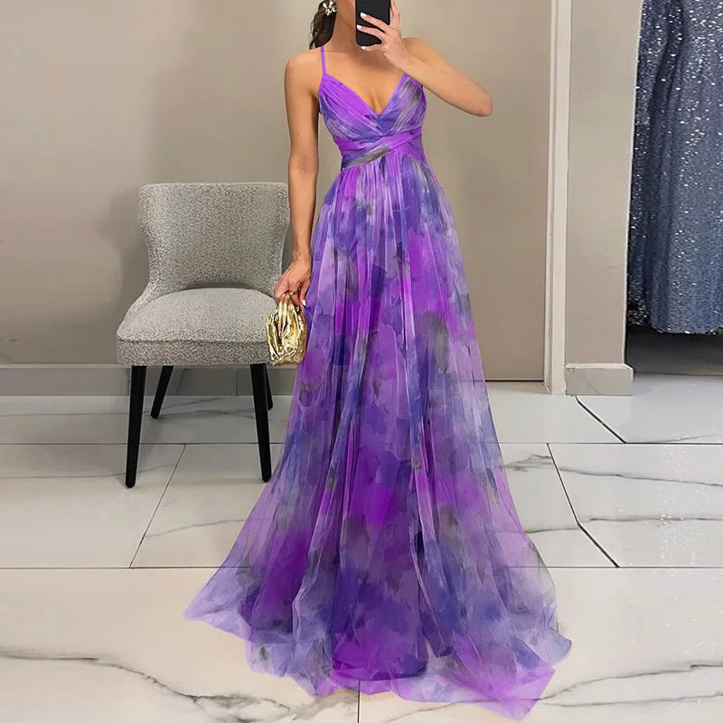 Elegant Women's V-Neck Maxi Dress with Flowing Skirt 11