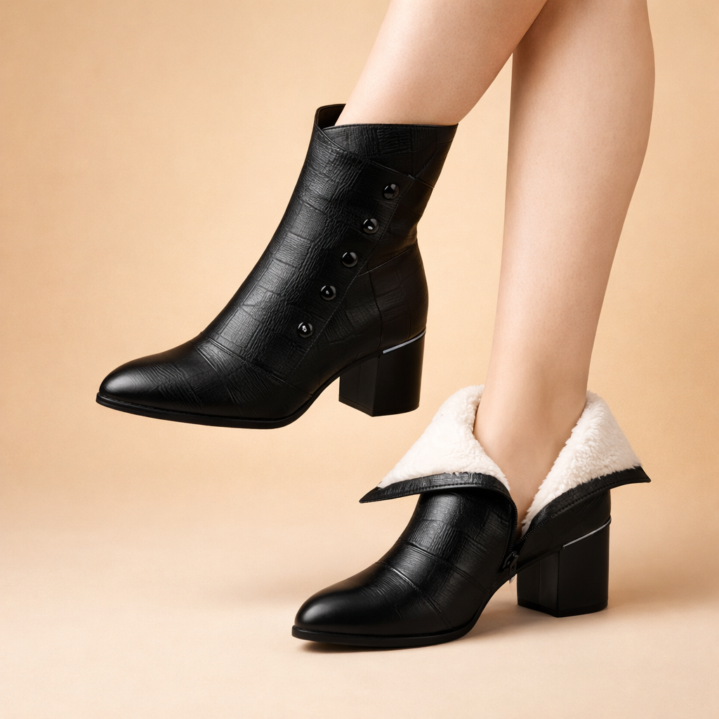 Bottines texturées pour femmes – Talon bloc élégant et confortable