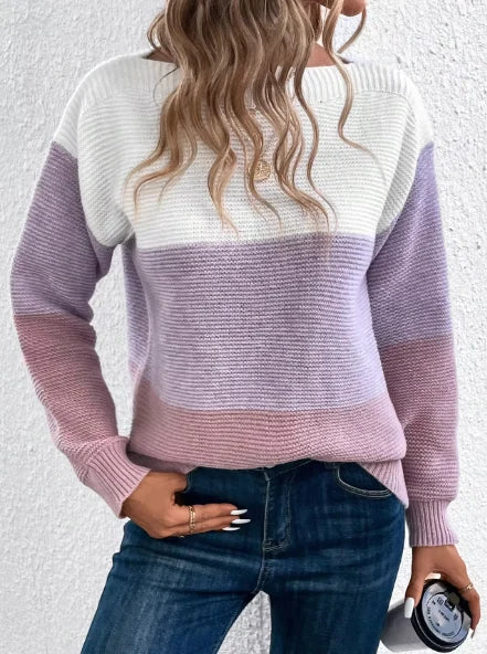 Elegante dreifarbige Patchwork-Pullover 0