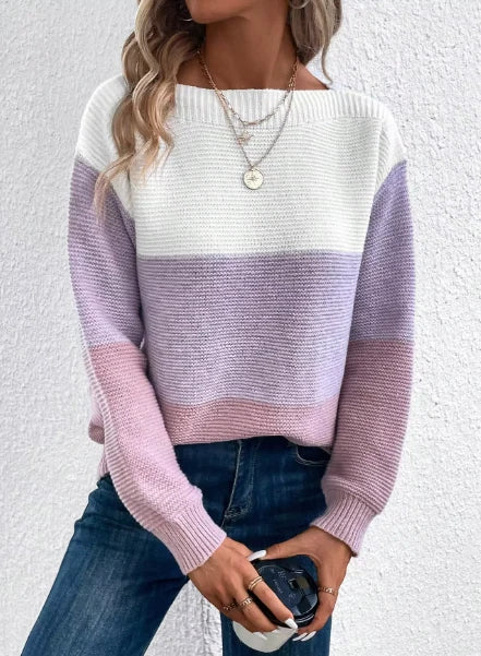 Elegante dreifarbige Patchwork-Pullover 1