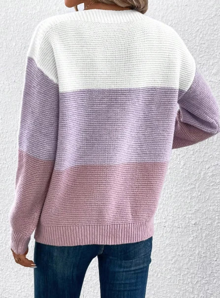 Elegante dreifarbige Patchwork-Pullover 2