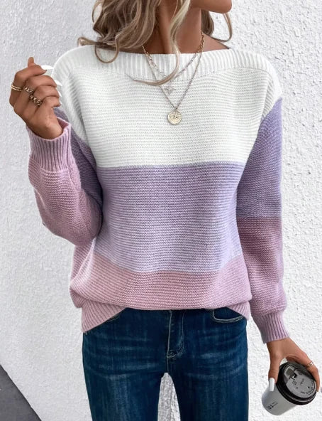 Elegante dreifarbige Patchwork-Pullover 3