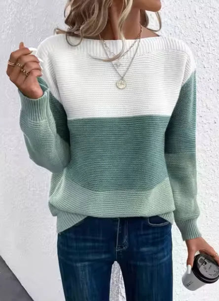 Elegante dreifarbige Patchwork-Pullover 4