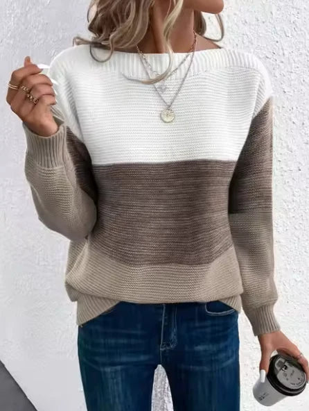 Elegante dreifarbige Patchwork-Pullover 5