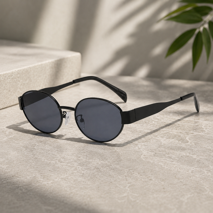 Women’s Oval Metal Frame Sunglasses for Minimalist Style - Chic Dark Tinted Lenses for Sun Protection