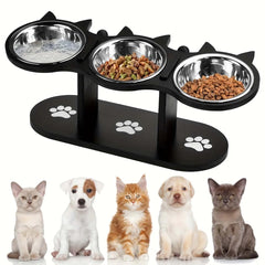 Elevated cat bowl with 3 stainless steel bowls 0