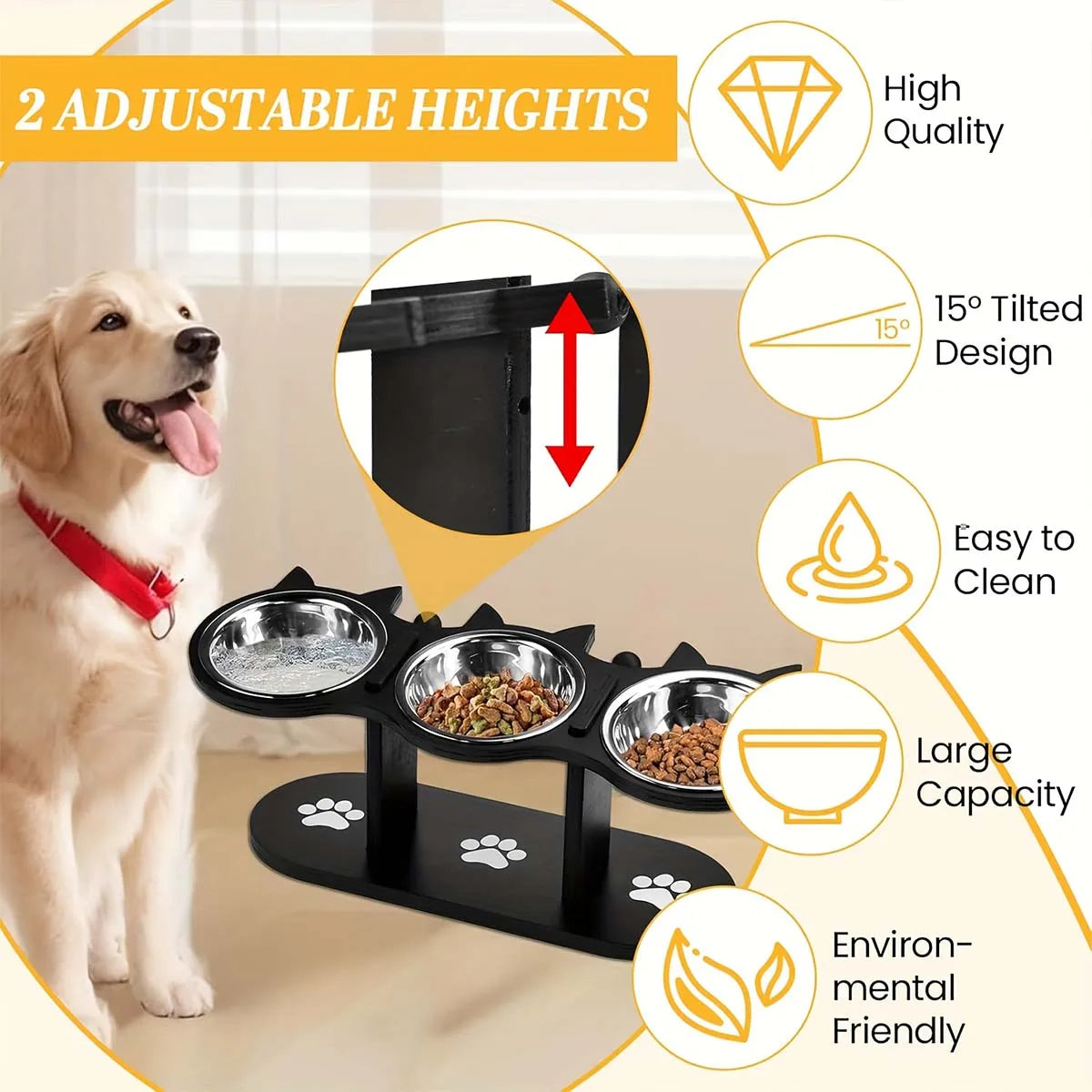 Elevated cat bowl with 3 stainless steel bowls 2