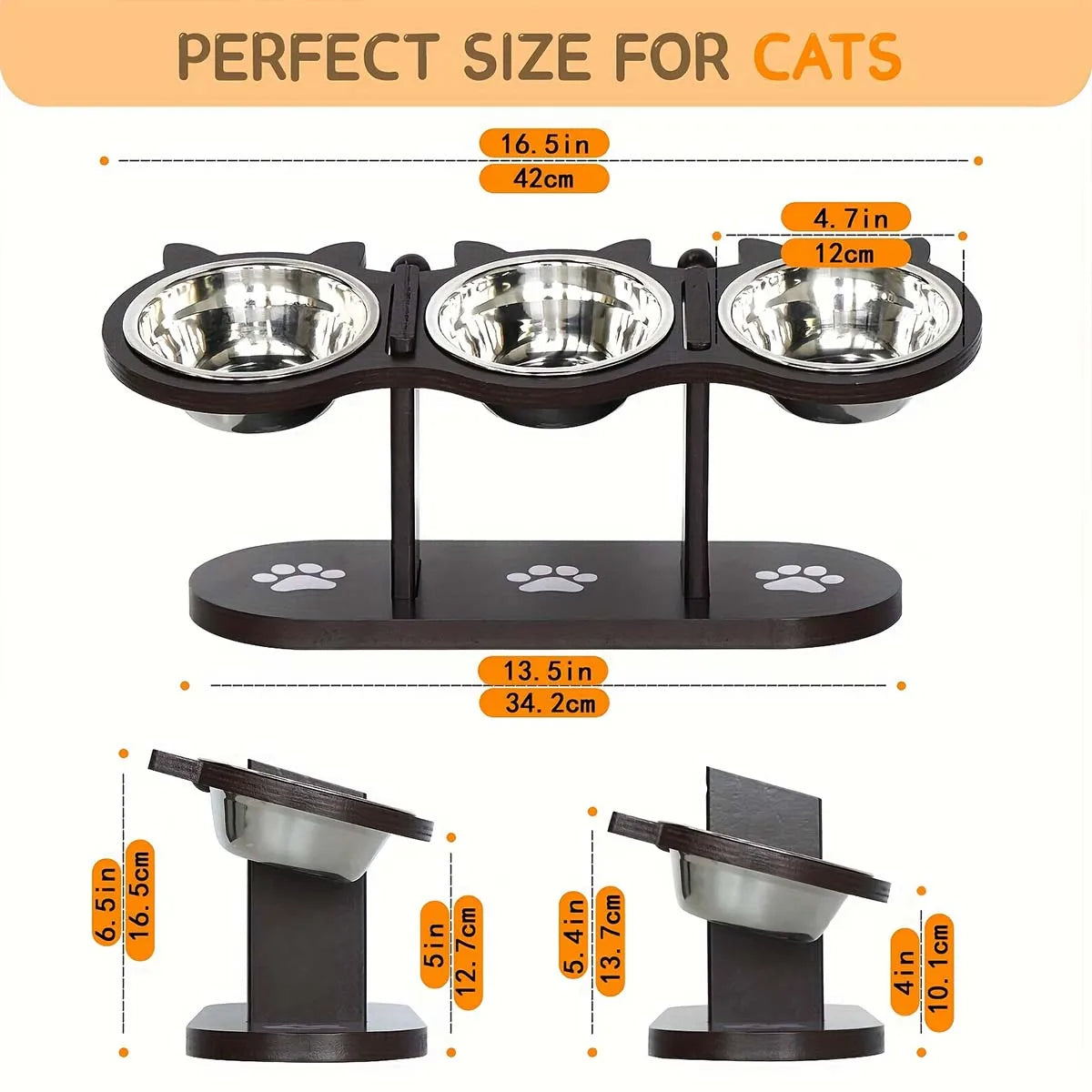 Elevated cat bowl with 3 stainless steel bowls 3