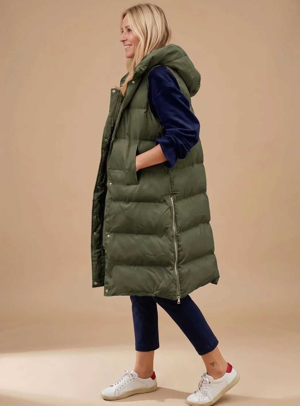 Elfriede | Bodywarmer Damen Langer Gesteppter Kapuzen-Steppweste 0
