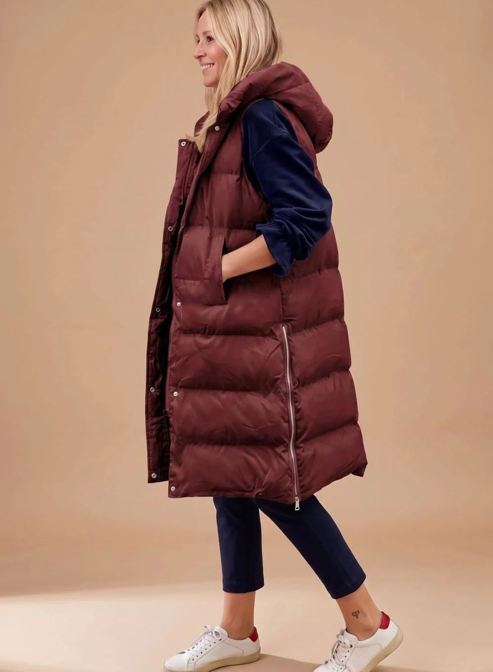Elfriede | Bodywarmer Damen Langer Gesteppter Kapuzen-Steppweste 4