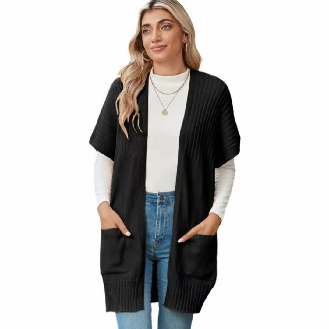 Elfriede | Cameron Strickjacke Damen Offene Front Kurzarm mit Taschen 0