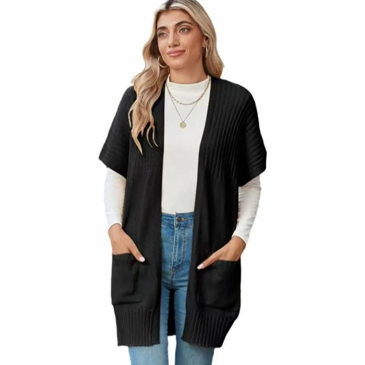 Elfriede | Cameron Strickjacke Damen Offene Front Kurzarm mit Taschen 0