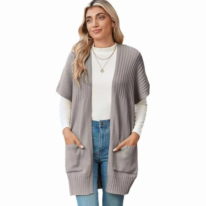 Elfriede | Cameron Strickjacke Damen Offene Front Kurzarm mit Taschen 5