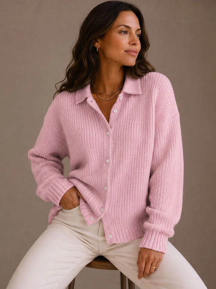 Elfriede | Damen Oversized Cardigan mit Kragen und Knopfleiste 2