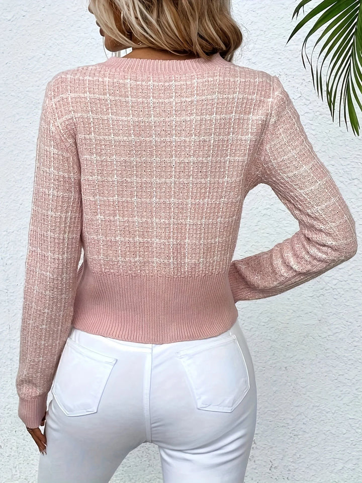 Elisa | Damen Modische Kurz-Strickjacke aus Tweed-Material 5