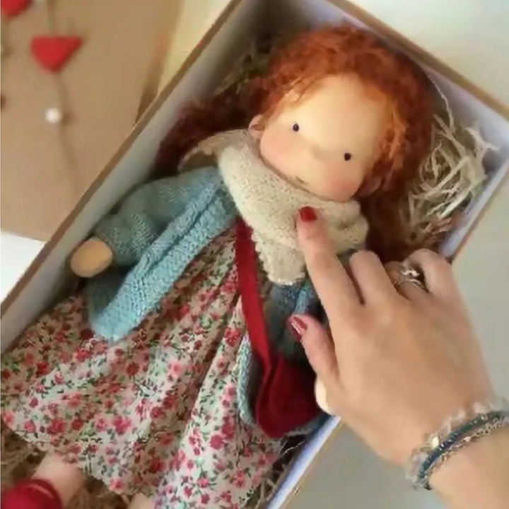 Elise | Handmade Waldorf Plush Doll – Soft Cotton Toy with Fabric Box | Sweet & Snuggly | For Children’s Birthday & Daily Fun 12