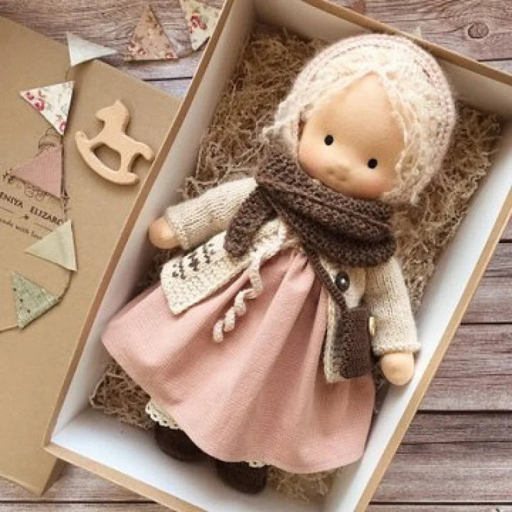 Elise | Handmade Waldorf Plush Doll – Soft Cotton Toy with Fabric Box | Sweet & Snuggly | For Children’s Birthday & Daily Fun 15