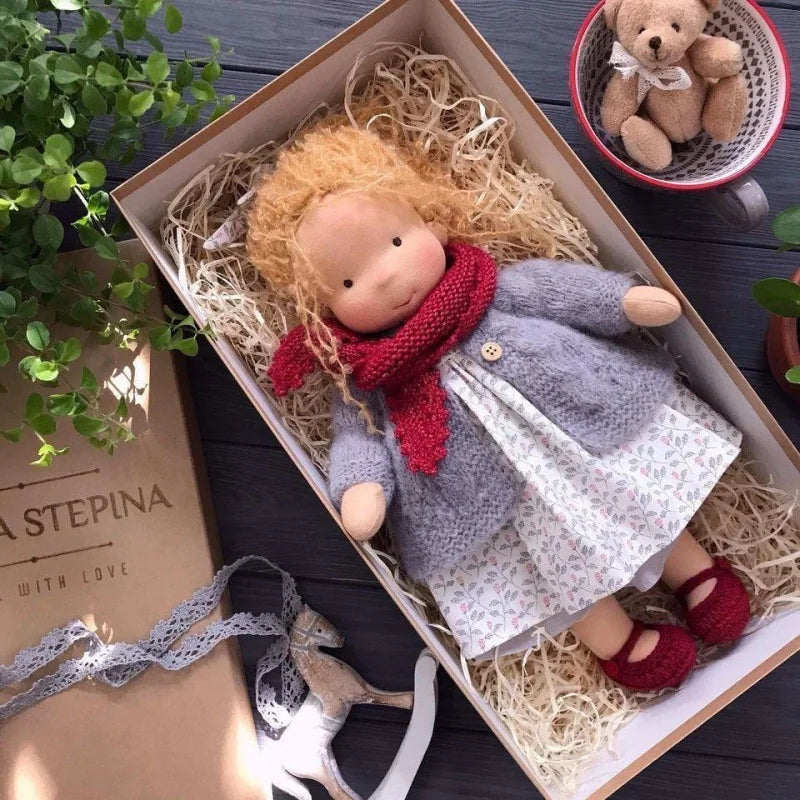 Elise | Handmade Waldorf Plush Doll – Soft Cotton Toy with Fabric Box | Sweet & Snuggly | For Children’s Birthday & Daily Fun 17