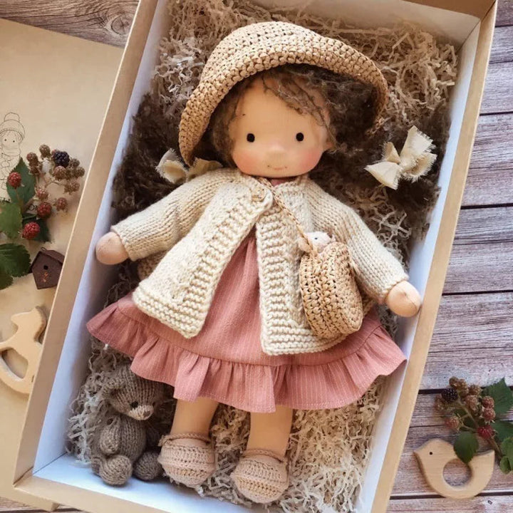 Elise | Handmade Waldorf Plush Doll – Soft Cotton Toy with Fabric Box | Sweet & Snuggly | For Children’s Birthday & Daily Fun 31