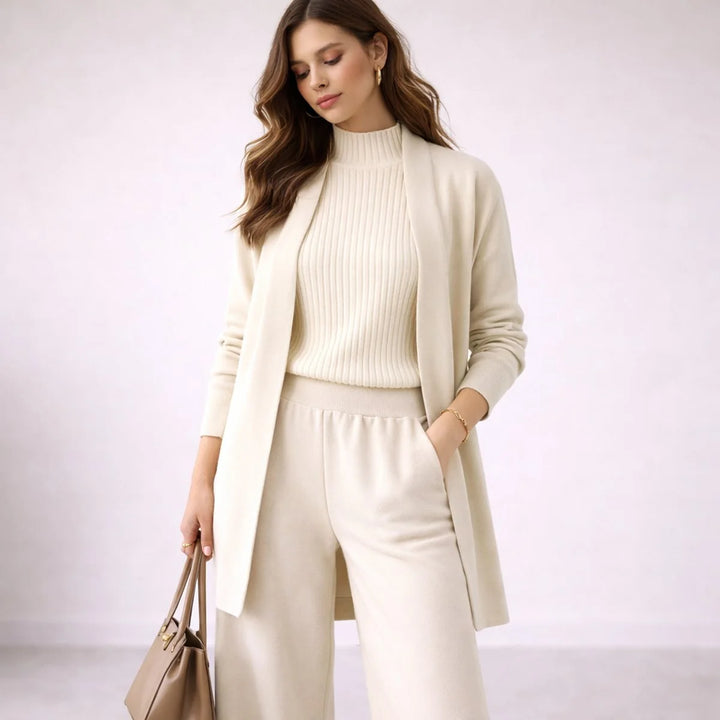 Emilia | Damen Dreiteiliges Strick-Loungewear-Set mit langem Cardigan 4