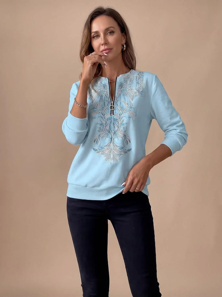 Emilia | Damen Zip-Slim-Fit-Pullover mit Blumenmuster und Reißverschluss 3